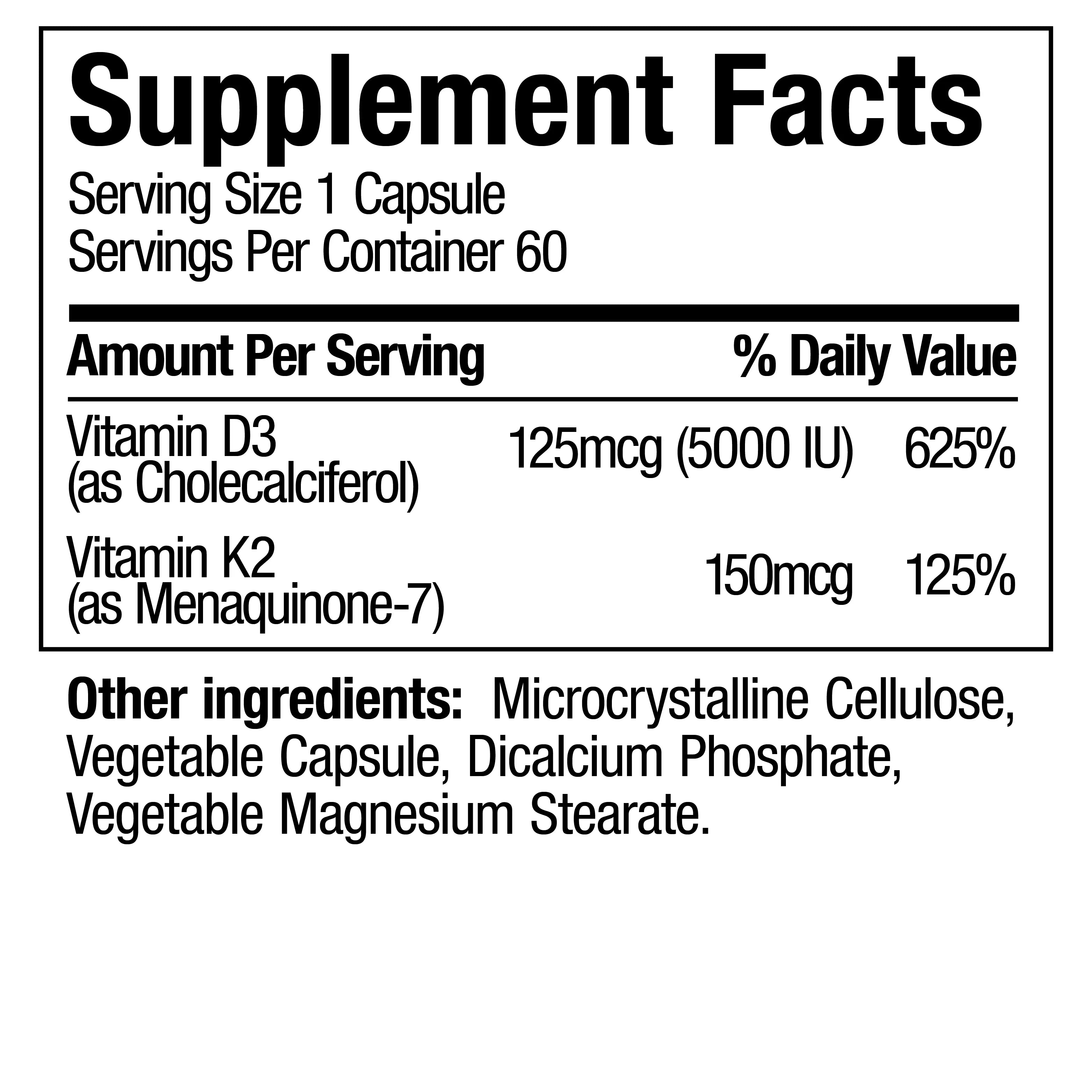 Vitamins D3 K2 - 60 Vegetable Capsules