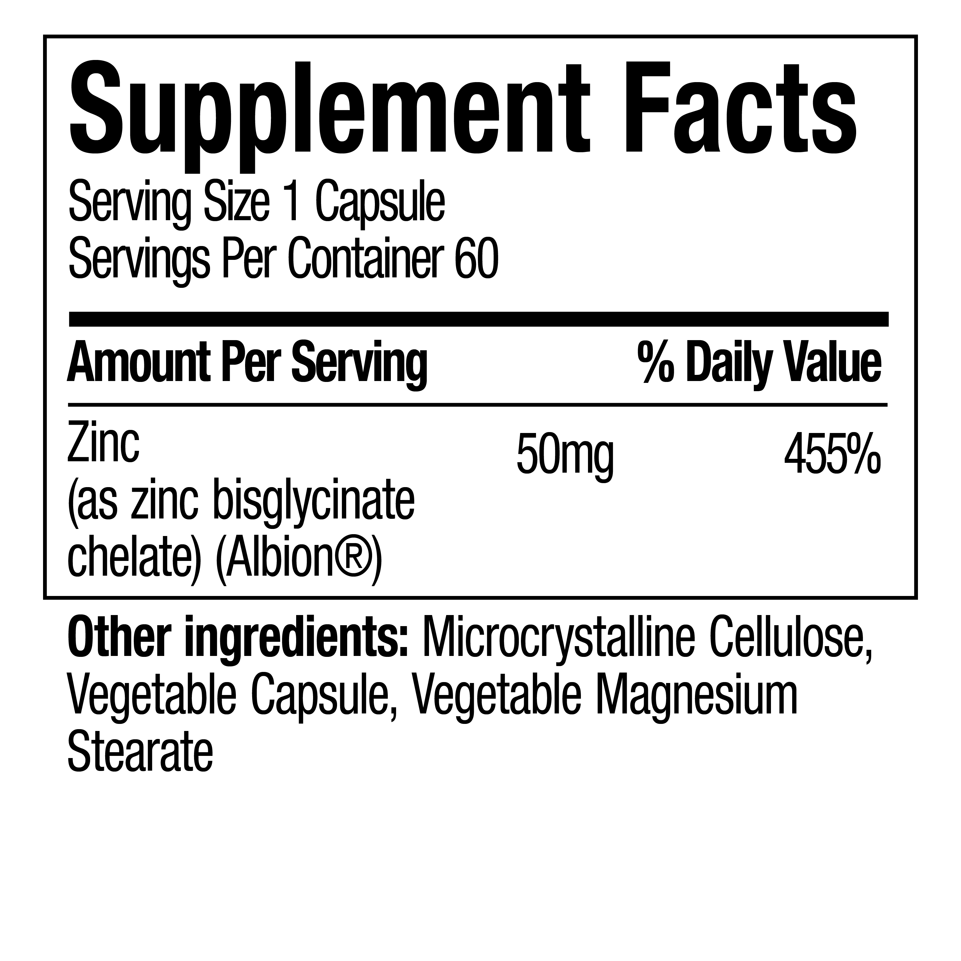 Zinc - 60 Vegetable Capsules